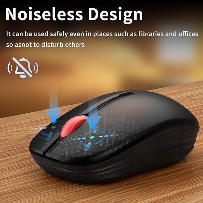Dual Mode Wireless Mouse: Bluetooth & 2.4GHz USB, Silent Click, Ergonomic for Office & Study, AA Battery (1 Year Life), Portable for Laptop, PC, Mac, iPad, Windows/MacOS/Android (Black)