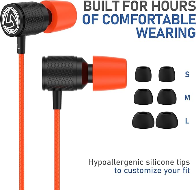 LUDOS Ultra Wired Earbuds in-Ear Headphones, 5 Years Warranty, Earphones with Microphone, Noise Isolating Ear Buds, Memory Foam for iPhone, Samsung, School Students, Kids, Women, Small Ears - Coral