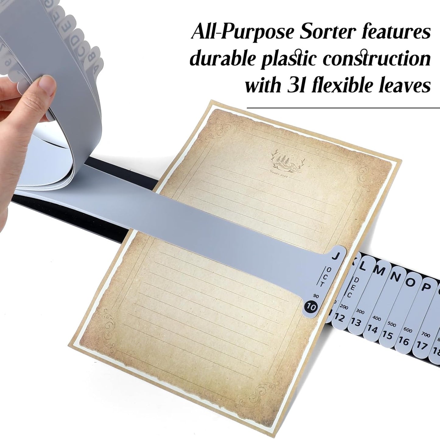 PerKoop Plastic Document Sorter Alphabetical File Organizer Compact Upright Space Saving Paper Organizer for File Office, Grey, 2.52 x 23.5 inches(2 Sets)