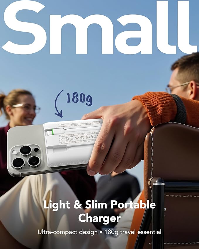 VEGER Portable Charger with Built in Cables, Slim 10000mAh PD 22.5W Fast Charging USB C Power Bank, 4 Outputs 3 Inputs Battery Pack Compatible with iPhone 16 15 14 13 Samsung iPad - Travel Essential