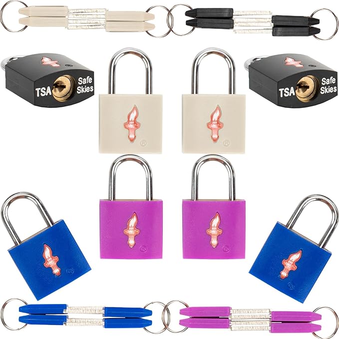 8 Pack TSA Lock for Luggage,TSA Approved for Suitcases, Gun Cases & Travel Bags - Solid Brass Security Lock with Colored Shell (8 Colors: Black/Blue/White/Juice)
