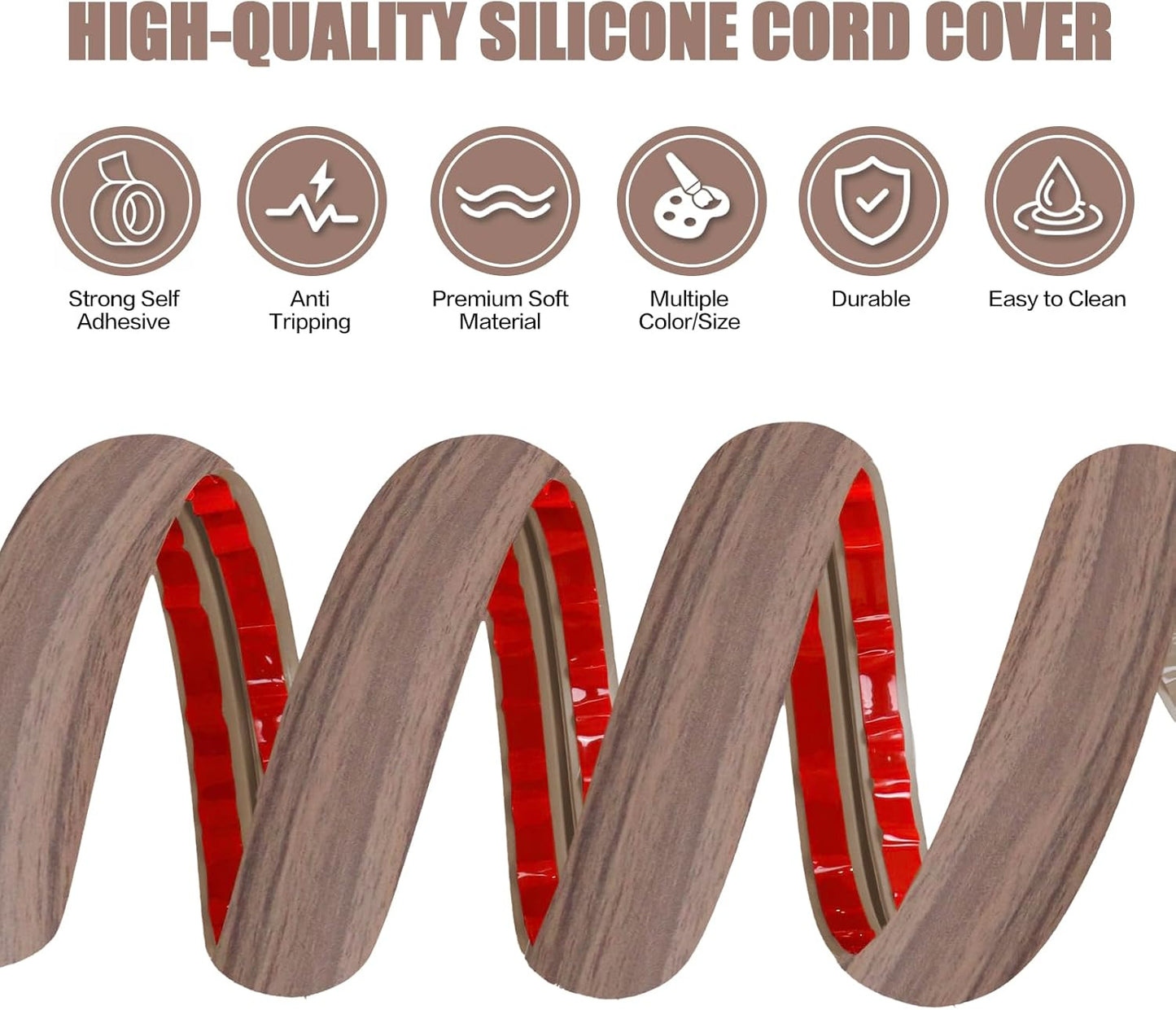 Floor Cord Cover Self Adhesive Cord Hider,10FT Cable Management, Extension Strip Protector for Wires, Prevent Cable Trips for Offices, Gyms, Exhibitions Cavity:0.47"(W) x 0.35"(H) Wood Walnut