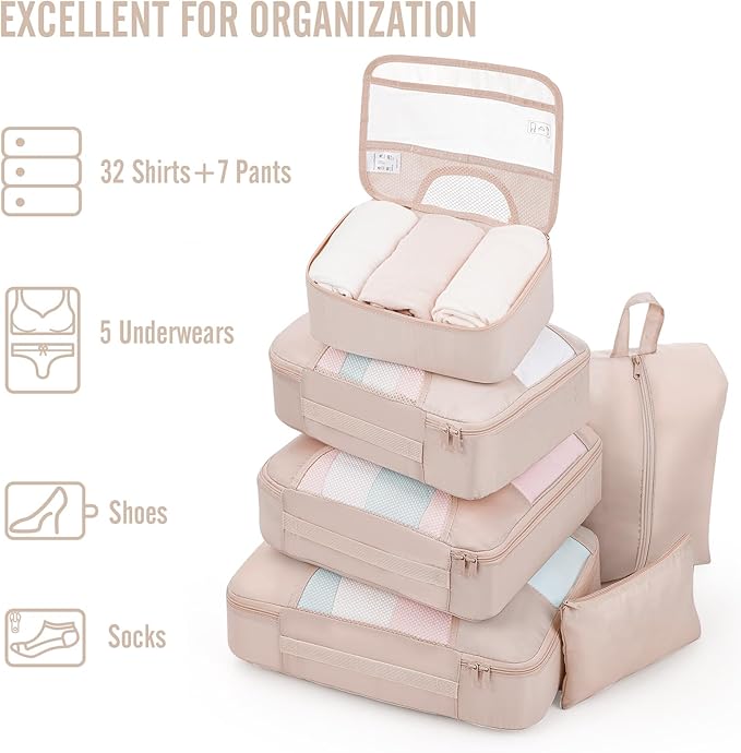 Veken 8 Set Packing Cubes for Travel, Birthday Gifts for Women Mom Her, Cruise Ship Essentials Accessories for Beach Vacation, Suitcase Organizer Bags for Luggage with Hanging Toiletry & Shoe Bag