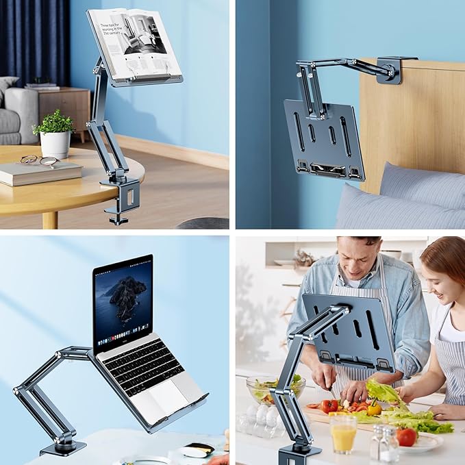 OATSBASF Tablet Stand, iPad Holder for Desk Mount, Portable Monitor Stand, Rotatable 360 Degrees, Desktop Reading Mount Holder for Computer, iPad, Cookbooks, Recipes
