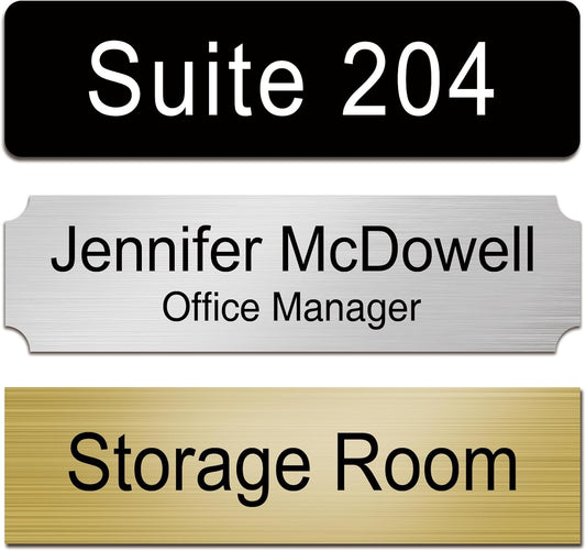 Custom Office Engraved Name Plate for Door or Wall Sign, Personalized Door Name Plate for Office with Adhesive, Laser Engraving, 10 Colors Available, 3 Styles (2" x 10")
