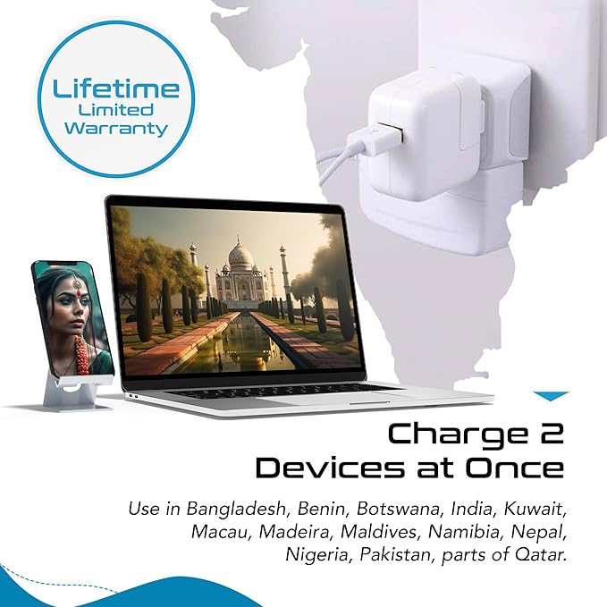 Ceptics US to India Plug Adapter works in Nepal, Maldives, Pakistan, India Power Adapter, Dual USA Input, Grounded Travel Adapter for Indian plug, Perfect for Phones, Laptop Chargers, 3 Pack (CT-10)
