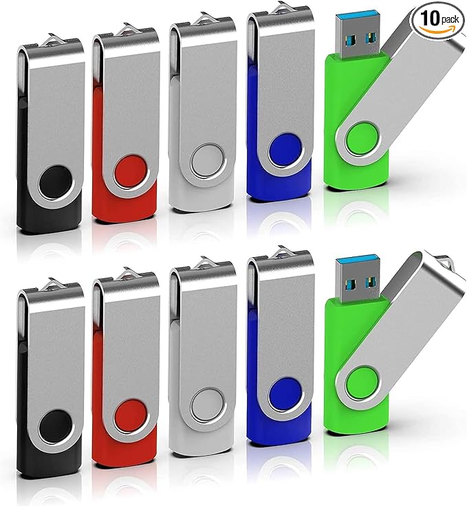 TOPESEL 10 Pack 16GB USB 3.0 Flash Drive Memory Stick Thumb Drives (5 Mixed Colors: Black Blue Green Red Silver)