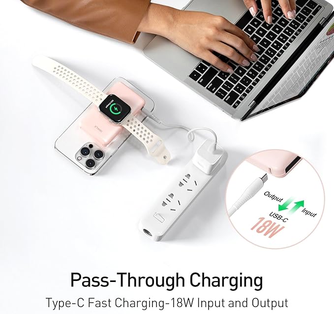 iWALK Magnetic Wireless Power Bank with iWatch Charger,10000mAh PD Fast Charging Portable Charger Compact Battery Pack Compatible with iPhone 17/16/15/14/13/12 Series,Apple Watch Ultra/8/7/6/5/4