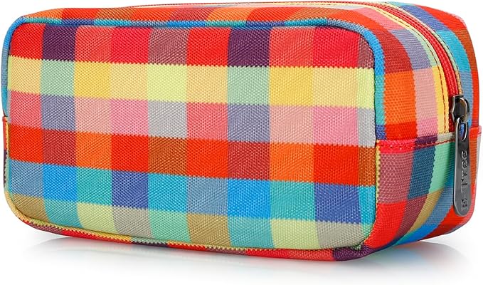 E-Tree Cute Makeup Bag,Travel Make up Pouch for Purse,Zipper Toiletry Cosmetic Brush Skin Care Case for Women Man,Tech Electronic Organizer,Small Canvas Storage for Personal Items,Colorful Checkered