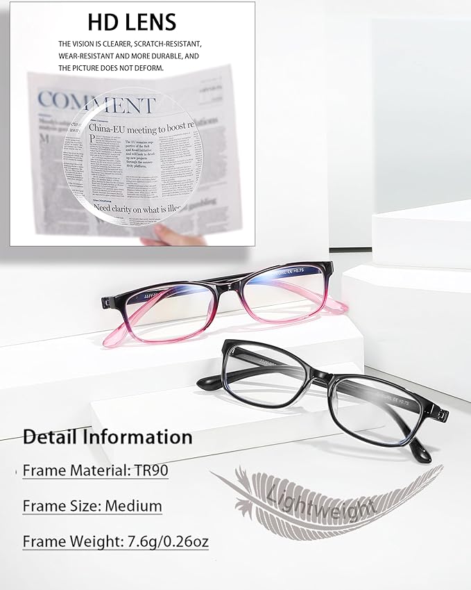 EYEURL Reading Glasses For Men Women - Blue Light Blocking Glasses Reduce Eyestrain - 2 Pack TR90 Frame Lightweight +3.25