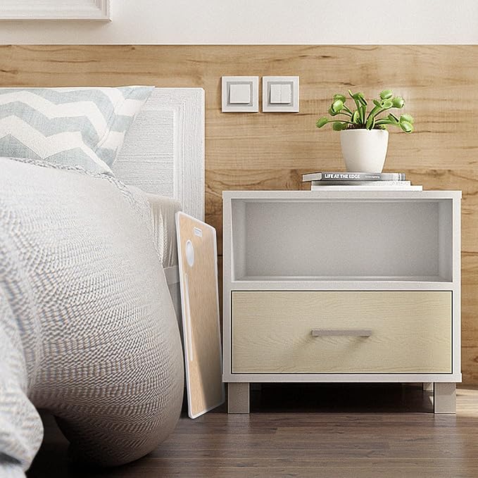 Amaredom Laptop Bed Desk Tray Bed Table, Foldable Portable Lap Desk Notebook Stand Reading Holder with Storage Drawer and Cup Holder for Eating Breakfast on Bed/Couch/Sofa-White Oak