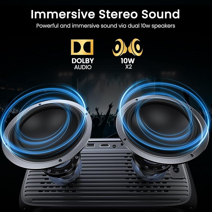 2000 ANSI Official Licensed Google TV Outdoor Projector 4K Full HD, Smart Projector with Wifi and Bluetooth, Auto Focus, Dolby Sound, Built-in Apps, HAPPRUN Indoor Home Theater with 270° Stand