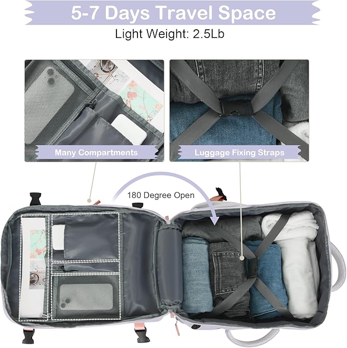 Hanples Large Travel Backpack for Women as Person Item Flight Approved, Waterproof 40L Carry On Backpack, 17 Inch Laptop Backpack for Business Bag with 2 Toiletry Bags (Gray Purple)