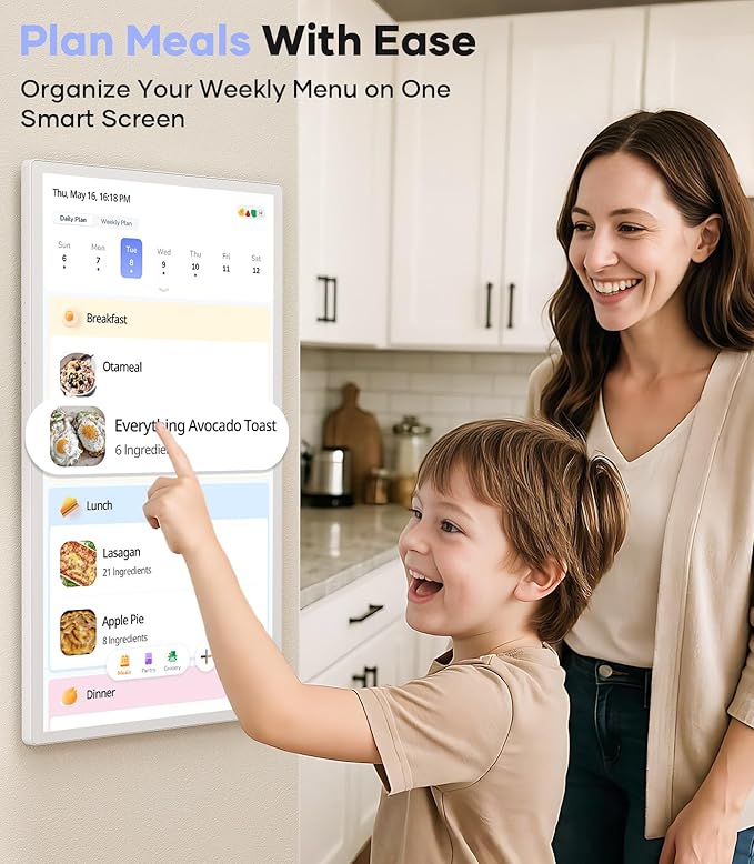 Cozyla Digital Calendar+ 2: 24 inch Wall Planner Touch Screen Chore Chart Customize Dashboard Smart Electronic Calendar for Family Schedules Meal Planner Support Any Google Play App Wall Mount White