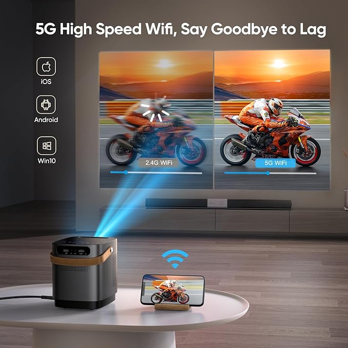 [Unique Handle Design] Mini Projector, Mini Projector with 5G WiFi and Bluetooth, TOPTRO 1080P Portable Projector with Touch Screen, 2025 Upgrade Outdoor Movie Proyector for iOS/Android/TV Stick/HDMI
