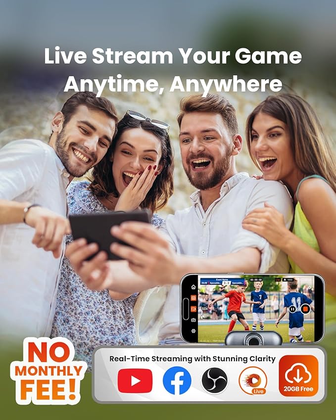 Chameleon AI Auto Sports Action Camera - 4K 60FPS Soccer Camera and Basketball Tracking Camera for Team Sports, Live Streaming, No Subscription, Works with iOS & Android (Pearl Grey)