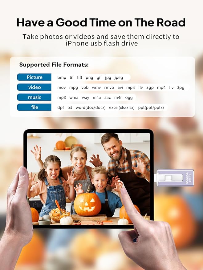 SCICNCE 256GB Flash Drive Intended for iPhone, USB Memory Stick Storage Backup for Photos Videos, Plug and Play No APP Required, Compatible with iPhone iPad Android and Computers (Purple)