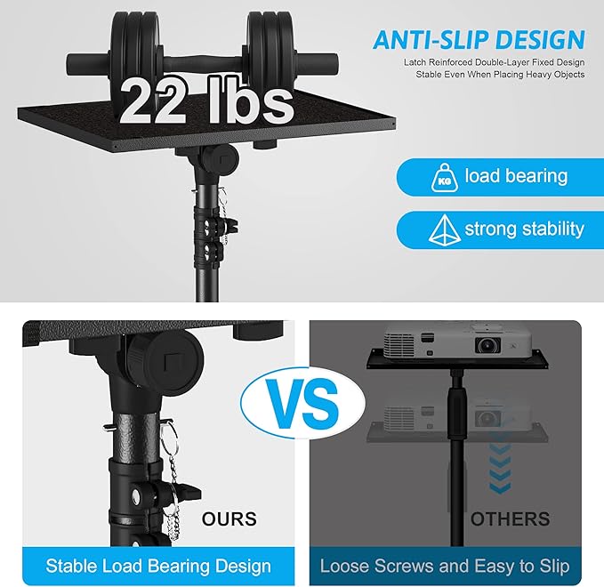Projector Stand Tripod Adjustable, Laptop Height from 23.5 to 46.5 inches with Gooseneck Phone Holder, Floor for Office, Home, Stage, Studio, DJ Racks Holder Mount, 23.5inch-46.5inch