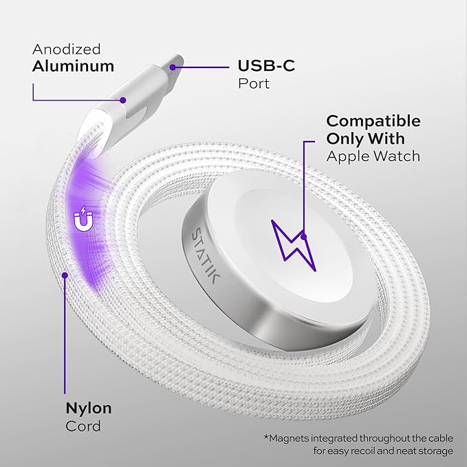 Statik MagStack Watch Charger USB C Cable, Charging Station Compatible with Apple Watch Charger Fast Charging, Clutter-Free Magnetic Charging Dock for SmartWatch, 3FT