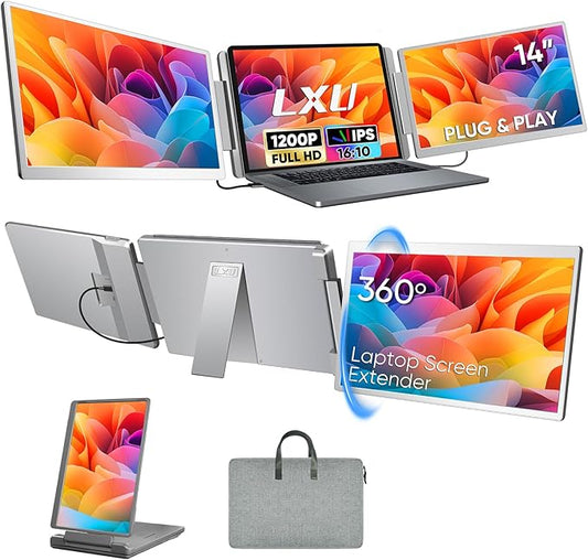 Laptop Screen Extender, FHD 1200P 16:10 IPS Portable Monitor for Laptops 12~16.2 inch, 14" Triple Screen Laptop Monitor Extender Display, Plug & Play with USB-C HDMI for Windows/MacBook/Switch/PS5