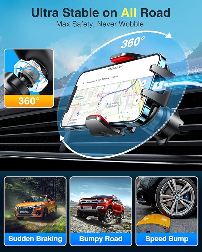 VANMASS [True Military-Grade] Car Phone Holder [Best Suction & Clip] Cell Phone Mount for Dashboard Windshield Vent Truck Cradle Dash Stand for iPhone 15 Pro Max 14 13 12 Android, Red