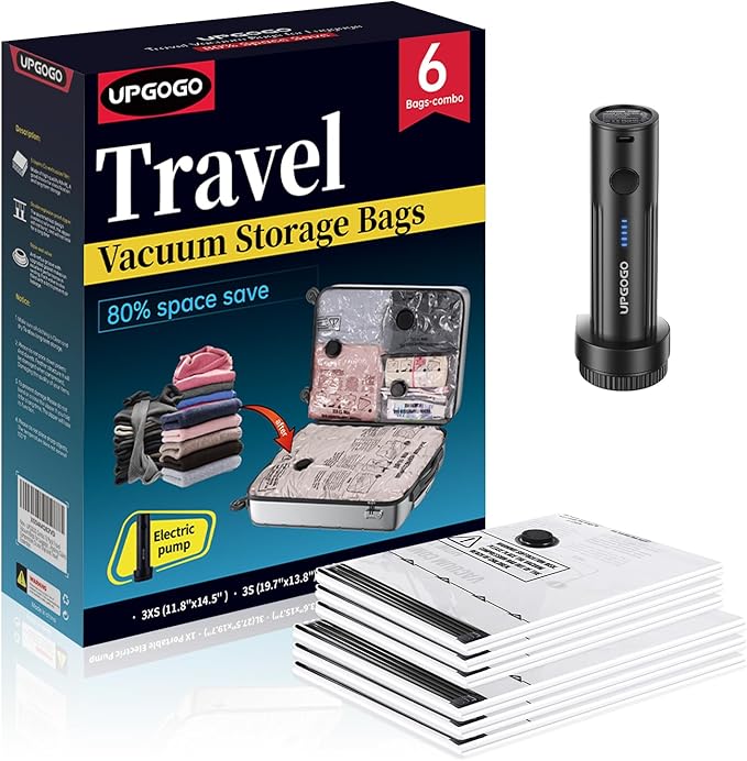 Travel Vacuum Bags for Luggage with Portable Electric Pump,Vacuum Seal Bags for Clothing,Packing Cubes Compression,Cruise Ship and Travel Essentials(Combo 6 Pack)