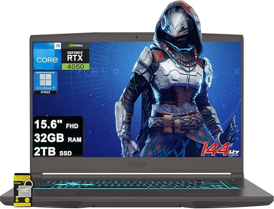 msi Thin 15 Gaming Laptop 15.6" FHD IPS 144Hz Intel 8-core i5-13420H (> i7-12650H) 32GB RAM 2TB SSD GeForce RTX 4050 USB-C Backlit Wi-Fi6E Win11Pro ICP Hub