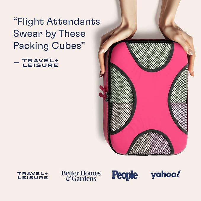 Shacke Premium 5 Packing Cubes Set - Lightweight Mesh Travel Luggage Organizers with Laundry Bag, 5-Piece Suitcase Storage System (Precious Pink)