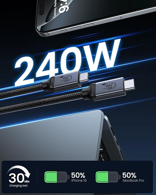 Silkland 80Gbps USB 4 for Thunderbolt 5 Cable 3.3FT/1M, up to 120Gbps Bandwidth for Dual 8K, 240W PD 3.1 Charging, Braided USB C Video Cable Compatible Thunderbolt 4/5, SSD, MacBook M4 Pro, iPhone 17