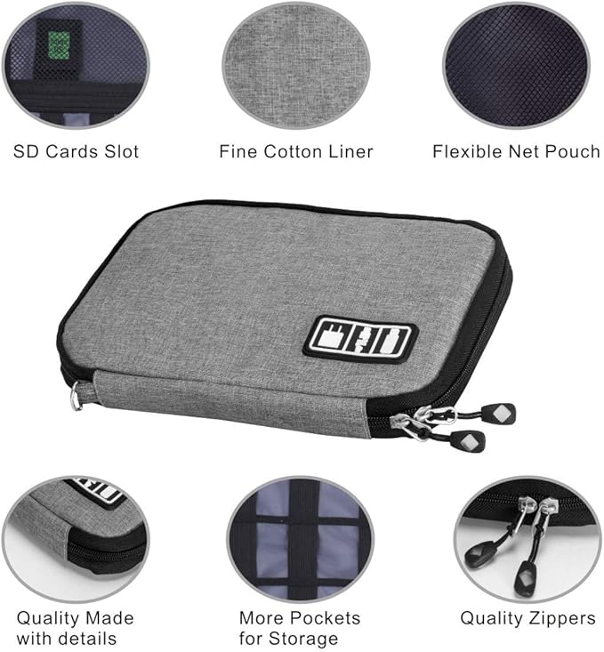 Travel Cable Organizer Bag Waterproof Portable Electronic Accessories Organizer for USB Cable Cord Phone Charger Headset Wire SD Card with 5pcs Cable Ties(Grey)