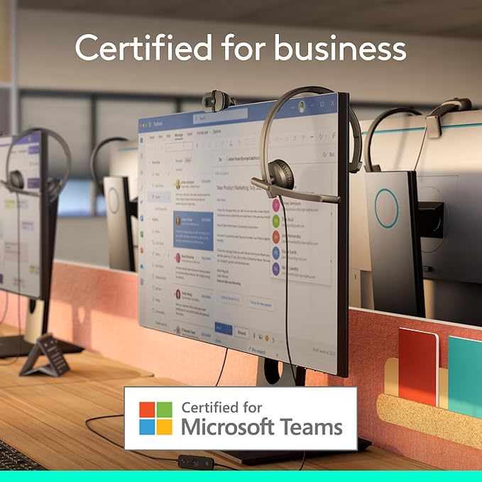 Logitech H570e USB Headset with Microphone for PC and Mac, USB-A Wired Headset with Mono Sound, Noise-Canceling Mics and Inline Controls, Certified for Microsoft Teams, Black