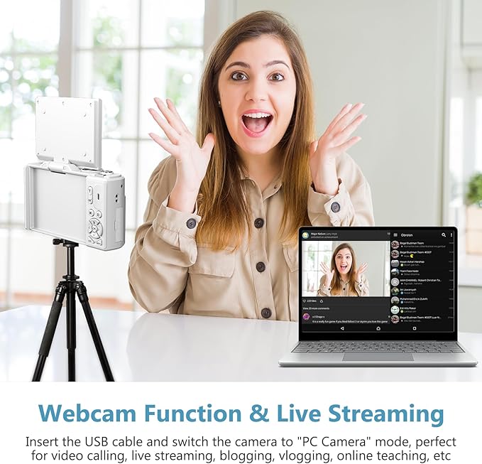 4K Digital Camera for Photography, 64MP Vlogging Camera for YouTube with 3" 180° Flip Screen, 18X Digital Zoom Point and Shoot Camara with 32GB Micro SD Card for Beginner (White)