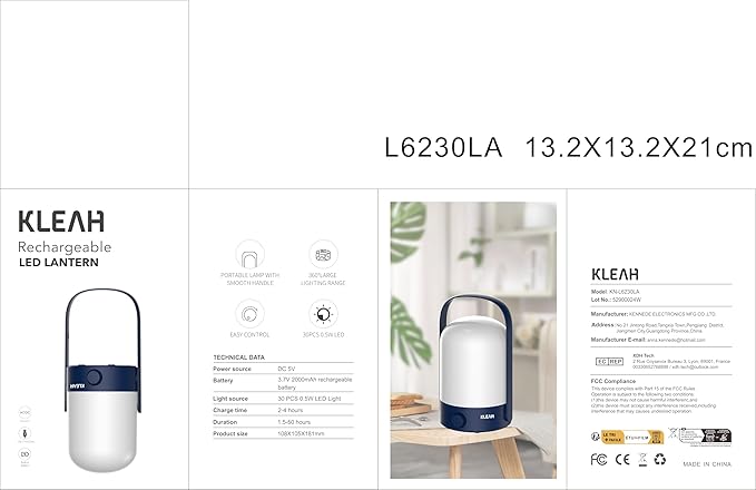 KLEAH Portable Cordless Lantern Table Lamp, 360° Portable Handle, Stepless Dimmer, Powerful Long-Lasting 50hrs, Rechargeable LED Lantern for Camping Bedroom Party, Blue