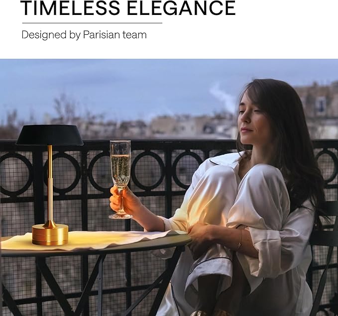 LED Cordless Table Lamp - Rechargeable Light for Home, Bedside, Kitchen - Small Dimmable Tap Lights - Battery Powered Touch Lamp for Desk Wireless - Black and Gold Lamp Shades, IP44, USB Type C Cable