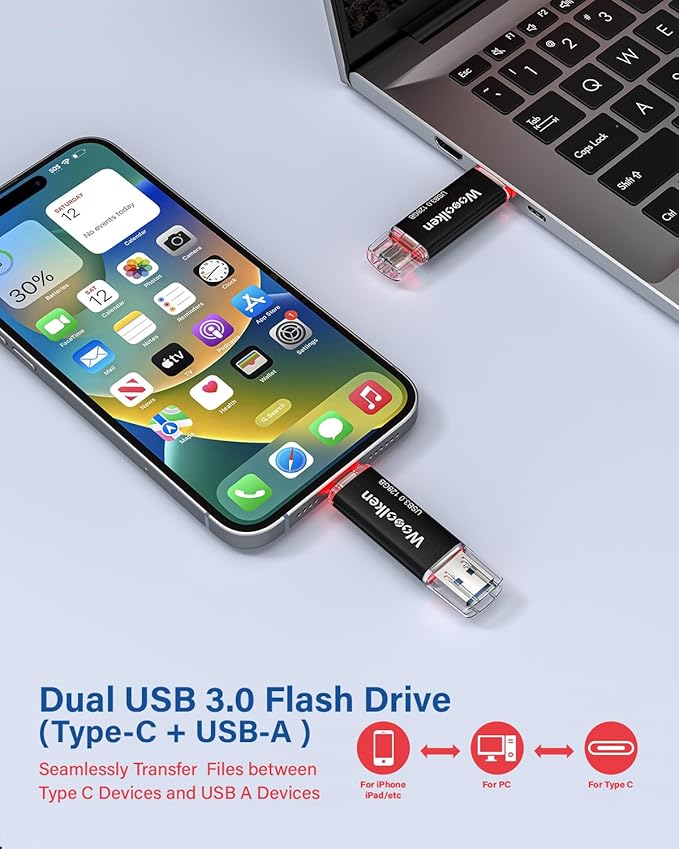 USB C Flash Drive 128GB 2 Pack, Wooolken USB 3.0 Dual Drive Type-C Thumb Drive OTG USB Compatible with iPhone 16/15, Android Smartphone/Tablets/Computers