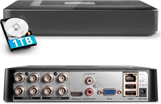 Fuers H.265+ 8CH Security DVR Recorder for Home Security Camera System,dvr 8 Channel for HD-CVBS/TVI/CVI/XVI/AHD/IP Analog Security Camera,24/7 Recording to Pre-Installed 1TB Hard Drive,Remote Access