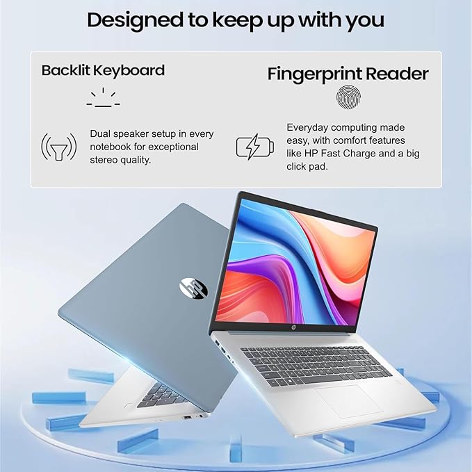 HP 17.3" Business Laptop, 17.3" HD+ Touchscreen, AMD Ryzen 5 7430U, 16GB RAM, 512GB PCIe SSD, Backlit Keyboard, Fingerprint Reader, Webcam, HDMI, Wi-Fi 6, Windows 11 Pro, Blue