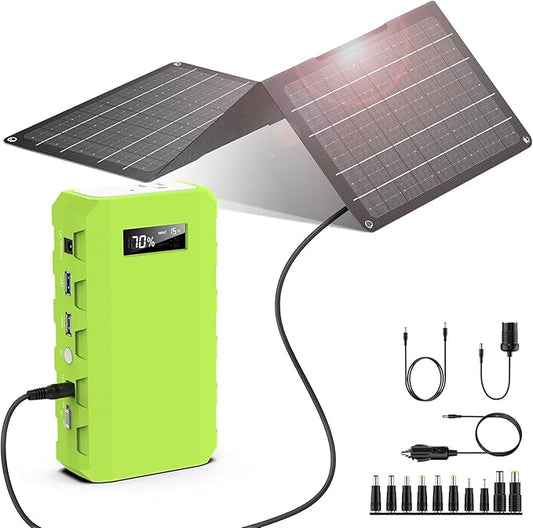 powkey 24000mAh/65W Solar Generator 30W with Panels Included, 88Wh Portable Power Station with AC Outlet, Lithium Battery Rechargeable Powered Bank with 110V AC Outlet for Emergency (Green+Black)