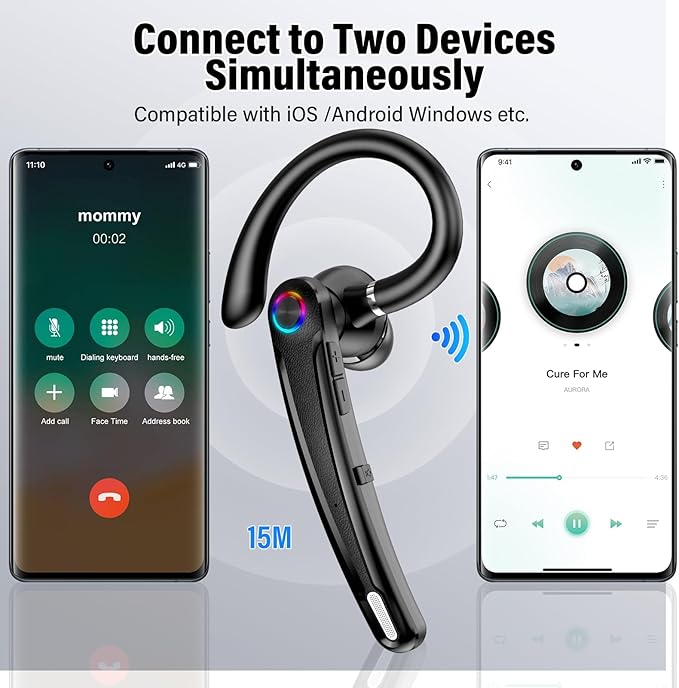 Bluetooth Headset V5.4, 115H Playtime Wireless Bluetooth Earpiece with Dual Mic Noise Cancelling Computer Headset Hand Free Headphones for Trucker, Driver, Home, Work, Business