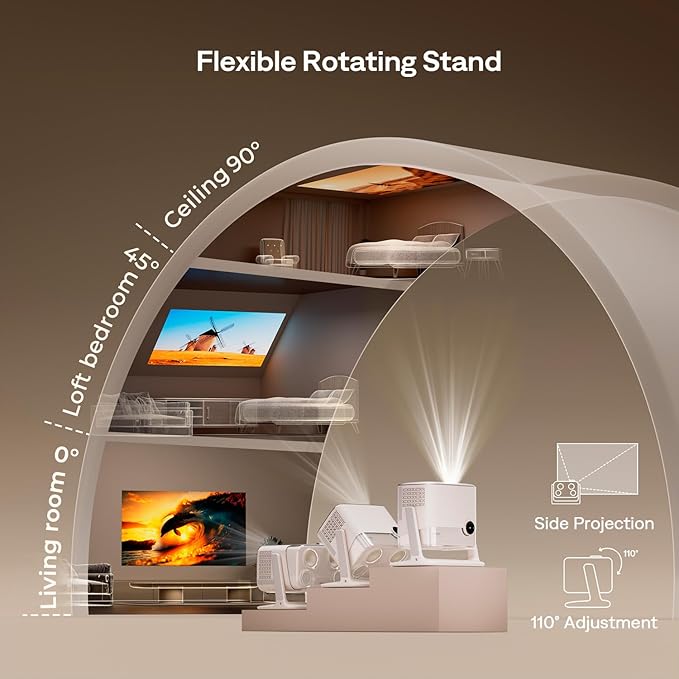 Aurzen BOOM mini Google TV 4K Supported Smart Projector with WiFi and Bluetooth, Outdoor & Home Movie Projector with 20W Speakers DoIby Audio, Real-Time Focus & Keystone, 500 ANSI Lumens, Off-white