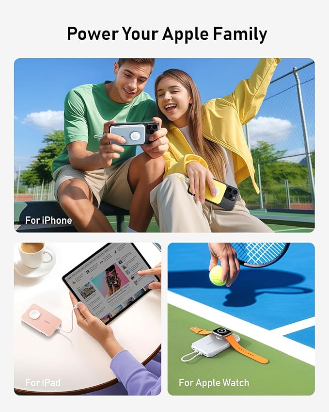 VEGER Portable Charger with Built in Removable Cable for iPhone, 20W Fast Charging Slim Power Bank, 10000mAh USB C Battery Pack Travel Essential Compatible with iPhone, Android, Apple Watch-Yellow