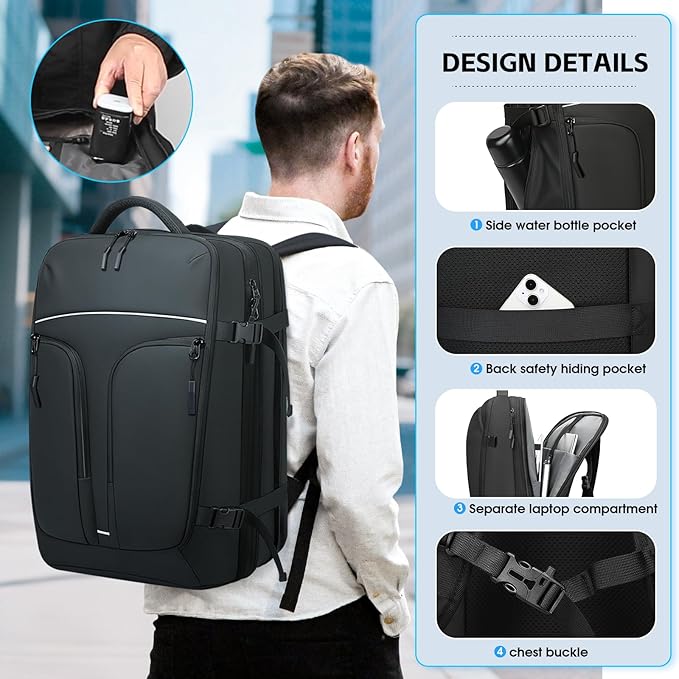 Vacuum Compression Backpack for Travel, 47L Expandable Airback Backpack with Pump, 17 inch Laptop Backpack Luggage Flight Approved with Vacuum Compression System