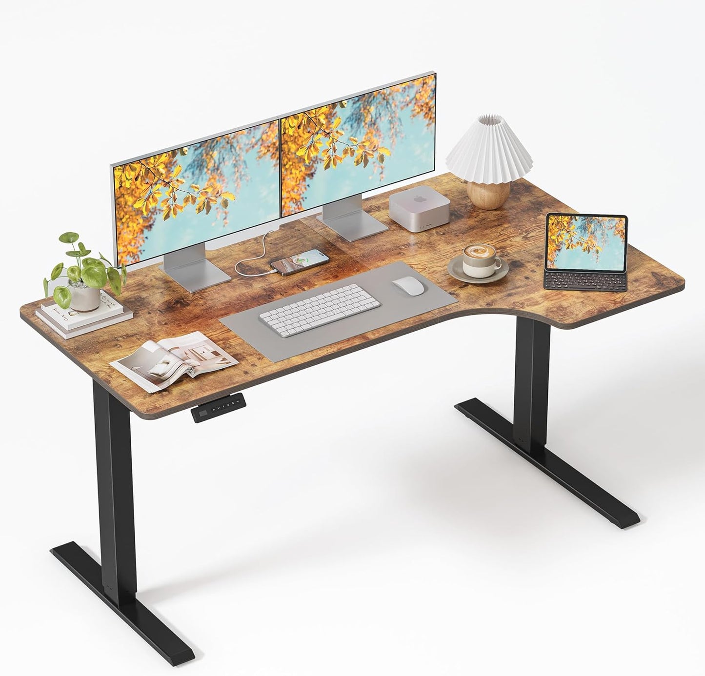 FEZIBO 55×32 inch L Shaped Electric Corner Standing Desk, 4 Memory Height Settings,Home Office & Computer Height Adjustable Table, Ergonomic Sit and Stand Up Workstation with Splice Board,Rustic Brown