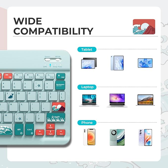 OHY Bluetooth Keyboard, XVX WK80 Portable Travel Keyboard Compatible with Windows, iOS, Android, iPhone, and Tablets-Blue