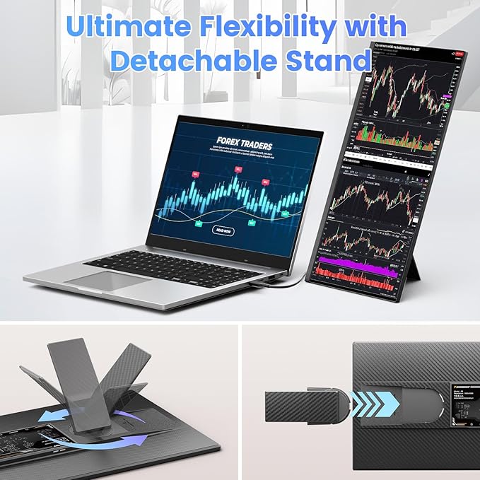 Teamgee 15.6" Laptop Screen Extender, Slim & Lightweight Portable Monitor for Laptop, Full HD IPS, 360° Rotating Stand, Detachable, USB-C Plug & Play, RGB Lighting, Thin Bezels