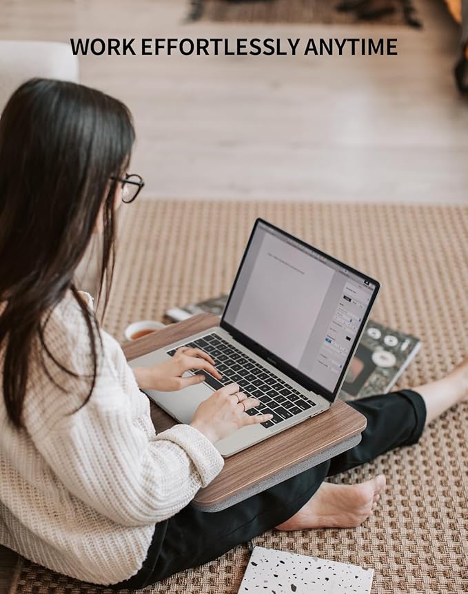 Portable Lap Laptop Desk with Pillow Cushion, Fits up to 15.6 inch Laptop, Lap Stand for Bed & Couch & Carpet, Book Tablet/Drawing Board/Computer Laptop Stand - Dark Brown Wood