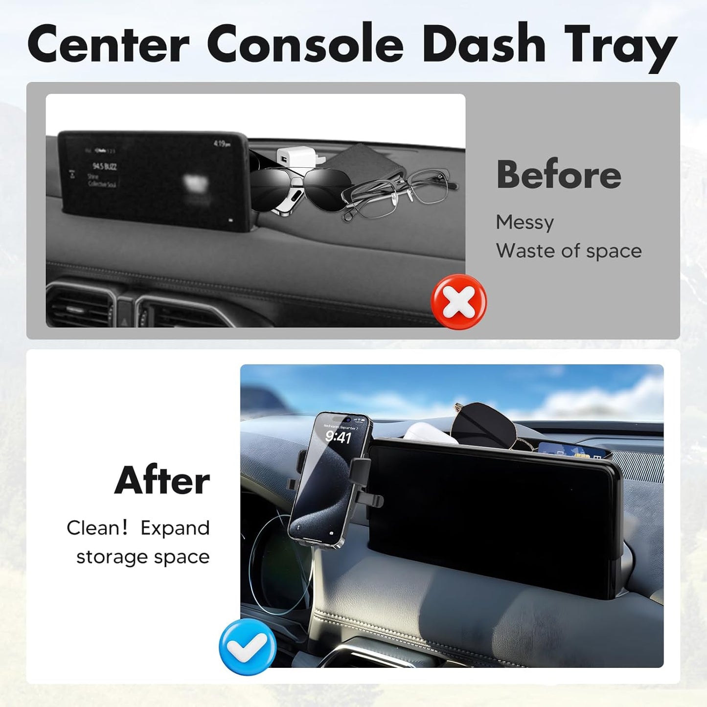 FIILINES Phone Holder for Mazda CX-5 2022-2025 (Fit 10.25" Touch Screen), Phone Mount with Dash Organizer for CX-5 Accessories, 360 Degree Rotation Dash Mount Cell-Phone Holder