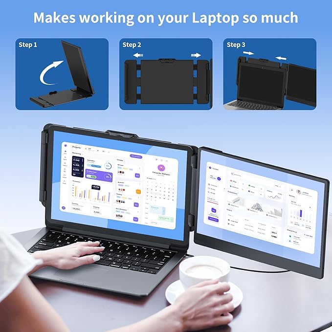 Laptop Screen Extender Portable Monitor, 14.2" 1080P FHD IPS Screen, Monitor Extender for Laptop, Fit for 13-17" Laptops, Plug & Play Compatiable with Wins/Mac/Android/Switch (Dual 14")