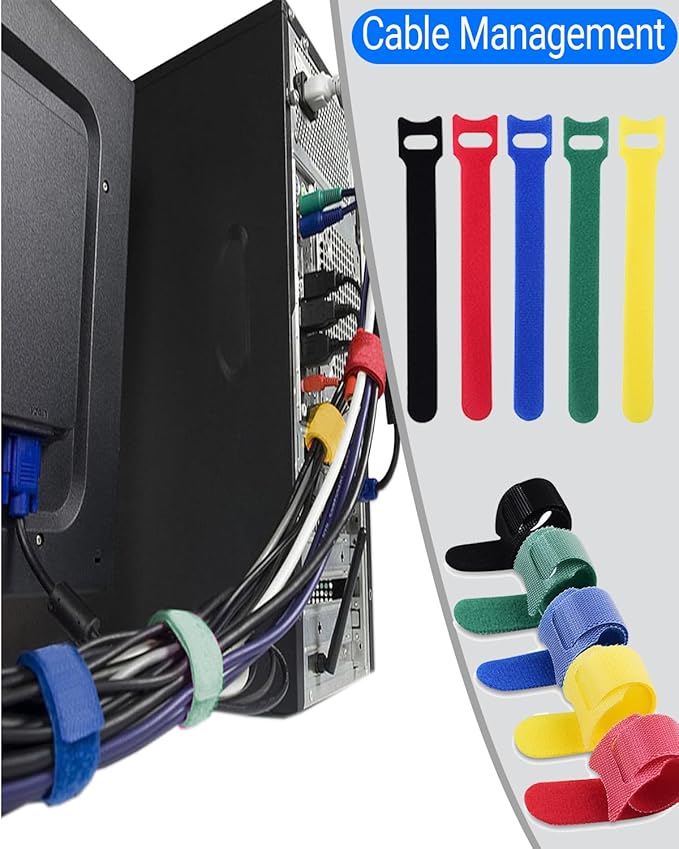 Cable Ties Reusable - 6 Inches Multi-Colour Adjustable Cord Straps Cord Ties for Cable Management Organizer, Multi-Purpose Reusable Hook and Loop for Home, Office and Garage (50)