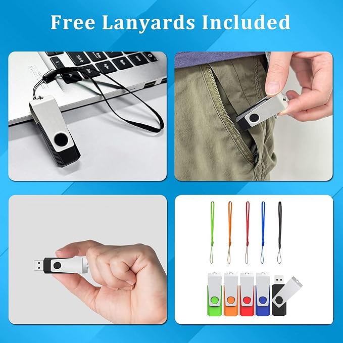 1GB Flash Drive 10 Pack, Wooolken USB 2.0 Memory Stick Thumb Drive with Lanyards Swivel USB Stick for Data Storage and Backup (Mixed Colors)